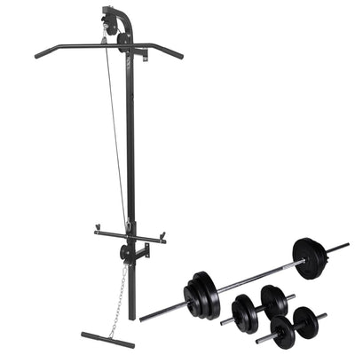 Wall-mounted Power Tower with Barbell and Dumbbell Set 30,5 kg