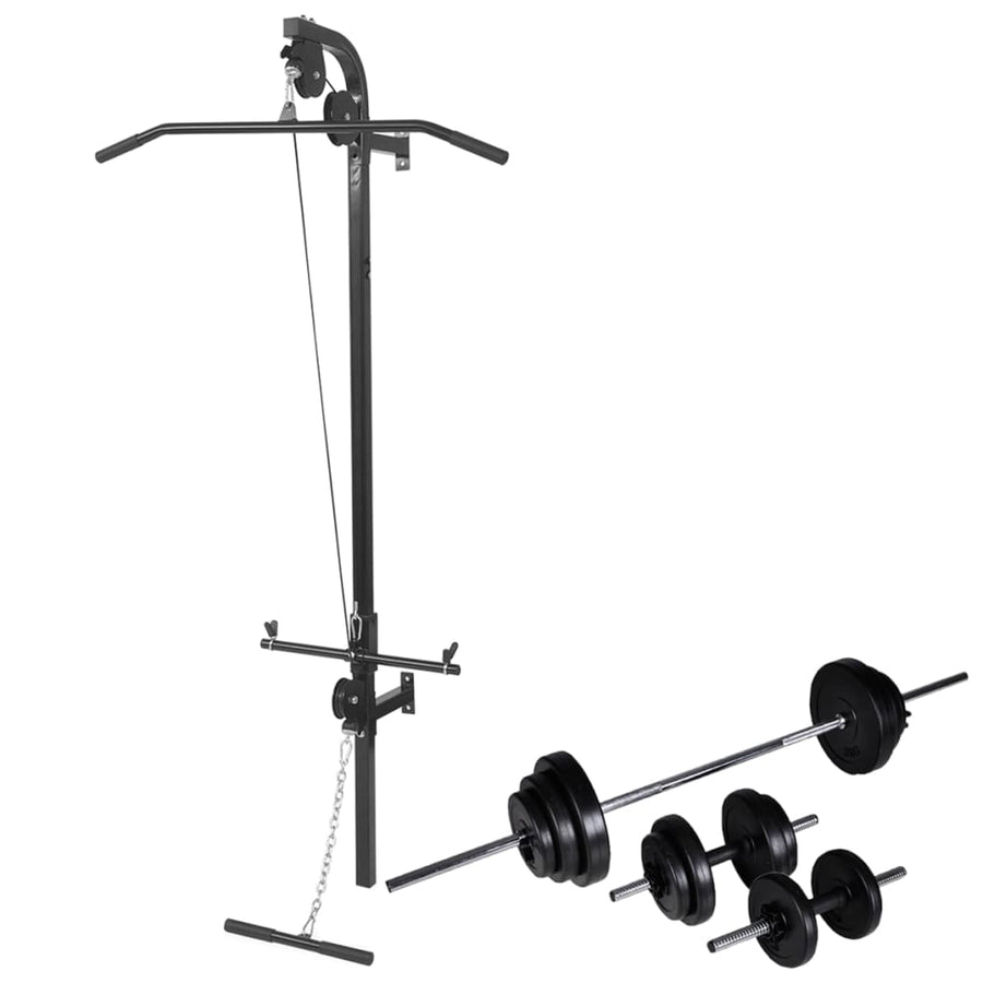 Wall-mounted Power Tower with Barbell and Dumbbell Set 30,5 kg