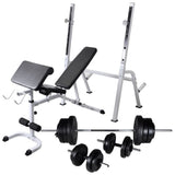 Workout Bench with Weight Rack Barbell and Dumbbell Set 60.5kg