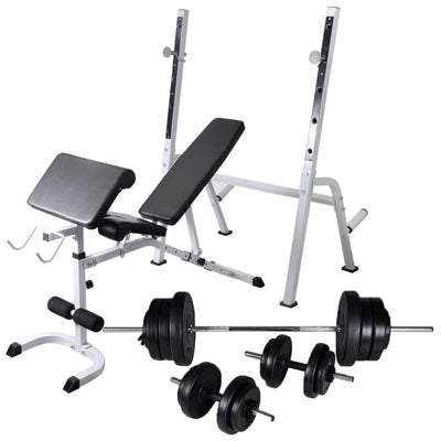 Workout Bench with Weight Rack, Barbell and Dumbbell Set 60,5kg