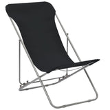 Folding Beach Chairs 2 pcs Steel and Oxford Fabric Black - Front View