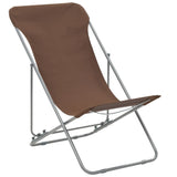 Folding Beach Chairs 2 pcs Steel and Oxford Fabric Brown - Front View