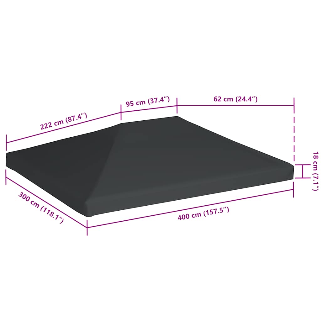 Gazebo Top Cover 310 g/m² 4x3 m Grey