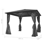 Gazebo with Curtain Anthracite Aluminium 300x300 cm - 45-Degree Angle