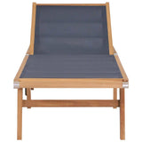 Folding Sun Lounger with Wheels Solid Teak and Textilene - Front View
