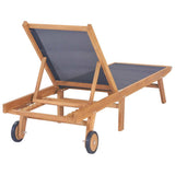 Folding Sun Lounger with Wheels Solid Teak and Textilene - Side View