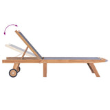Folding Sun Lounger with Wheels Solid Teak and Textilene - Top-Down View