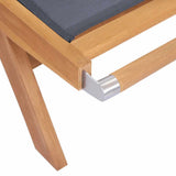 Folding Sun Lounger with Wheels Solid Teak and Textilene - Rear View