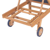 Folding Sun Lounger with Wheels Solid Teak and Textilene - Low Angle