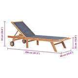 Folding Sun Lounger with Wheels Solid Teak and Textilene - Extra Image
