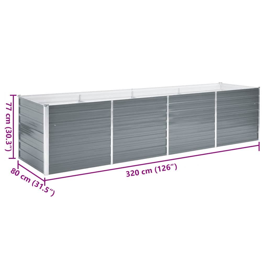 Garden Raised Bed Galvanised Steel 320x80x77 cm Grey