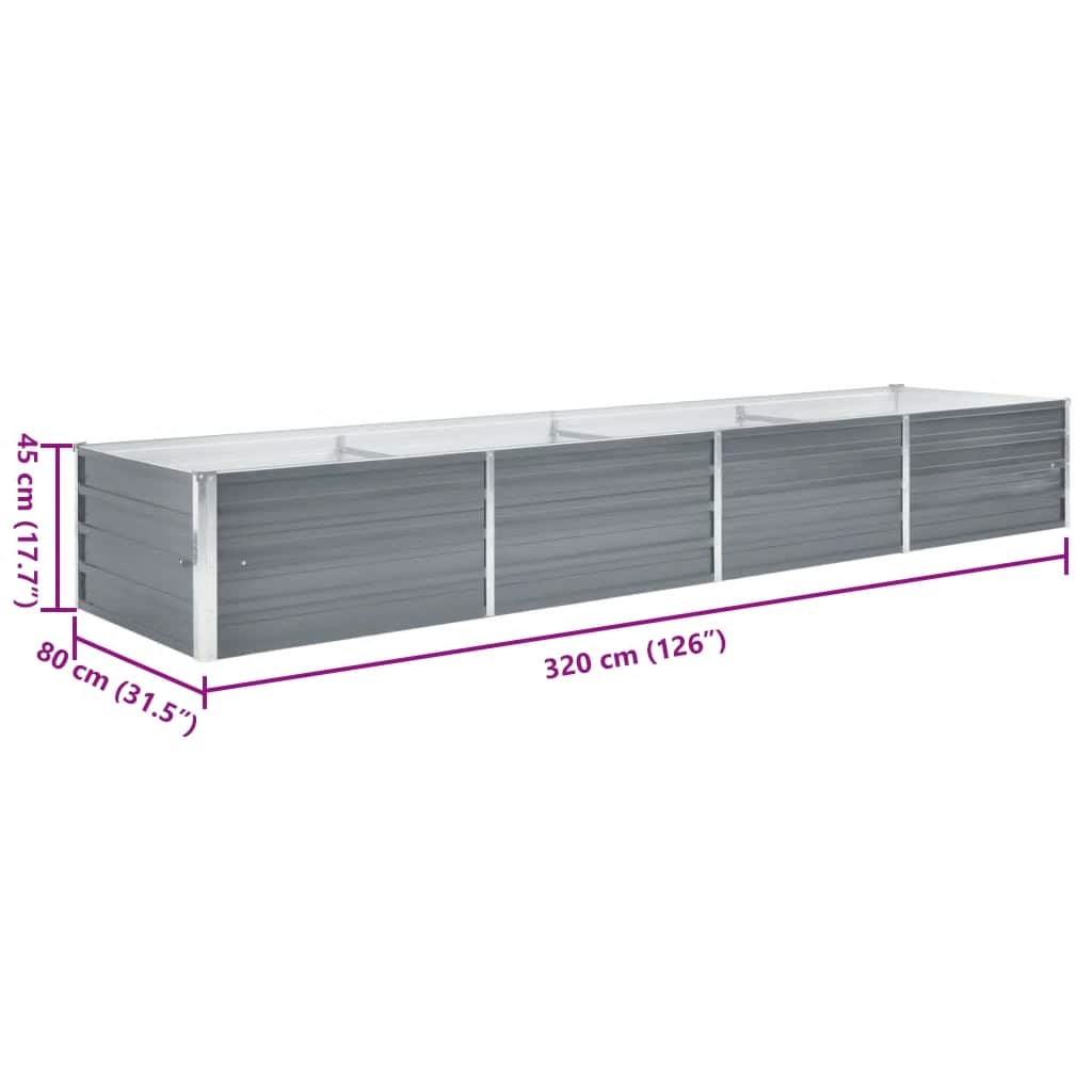 Garden Raised Bed Galvanised Steel 320x80x45 cm Grey