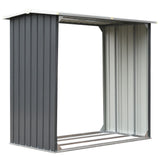 Garden Log Storage Shed Galvanised Steel 172x91x154 cm Grey - Front View