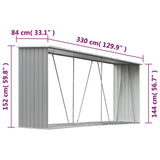 Garden Log Storage Shed Galvanised Steel 330x84x152 cm Grey