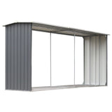Garden Log Storage Shed Galvanised Steel 330x92x153 cm Grey - Front View