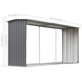 Garden Log Storage Shed Galvanised Steel 330x92x153 cm Grey - Rear View