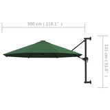 Wall-Mounted Garden Parasol with Metal Pole 300 cm Green - Low Angle