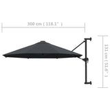 Wall-Mounted Garden Parasol with Metal Pole 300 cm Anthracite - Low Angle