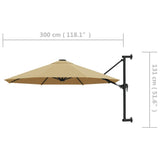 Wall-Mounted Garden Parasol with Metal Pole 300 cm Taupe - Low Angle