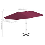 Garden Parasol with Aluminium Pole 460x270 cm Bordeaux Red - Close-Up Angle