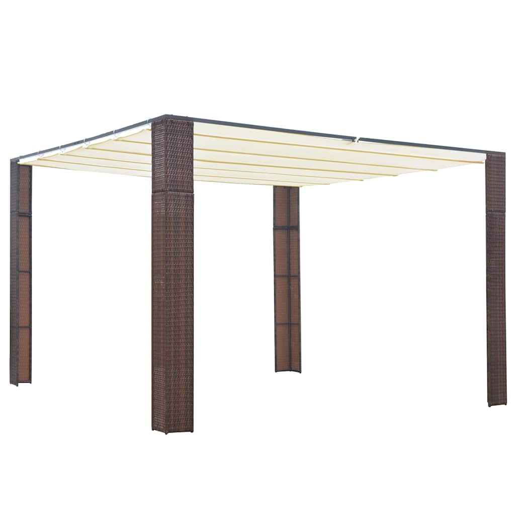 Gazebo with Roof Poly Rattan 300x300x220 cm Brown and Cream