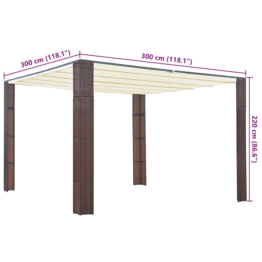 Gazebo with Roof Poly Rattan 300x300x220 cm Brown and Cream