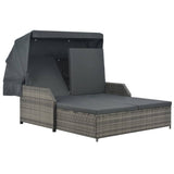 2-Person Sun Lounger with Canopy Poly Rattan Grey