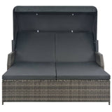 2-Person Sun Lounger with Canopy Poly Rattan Grey - Side View