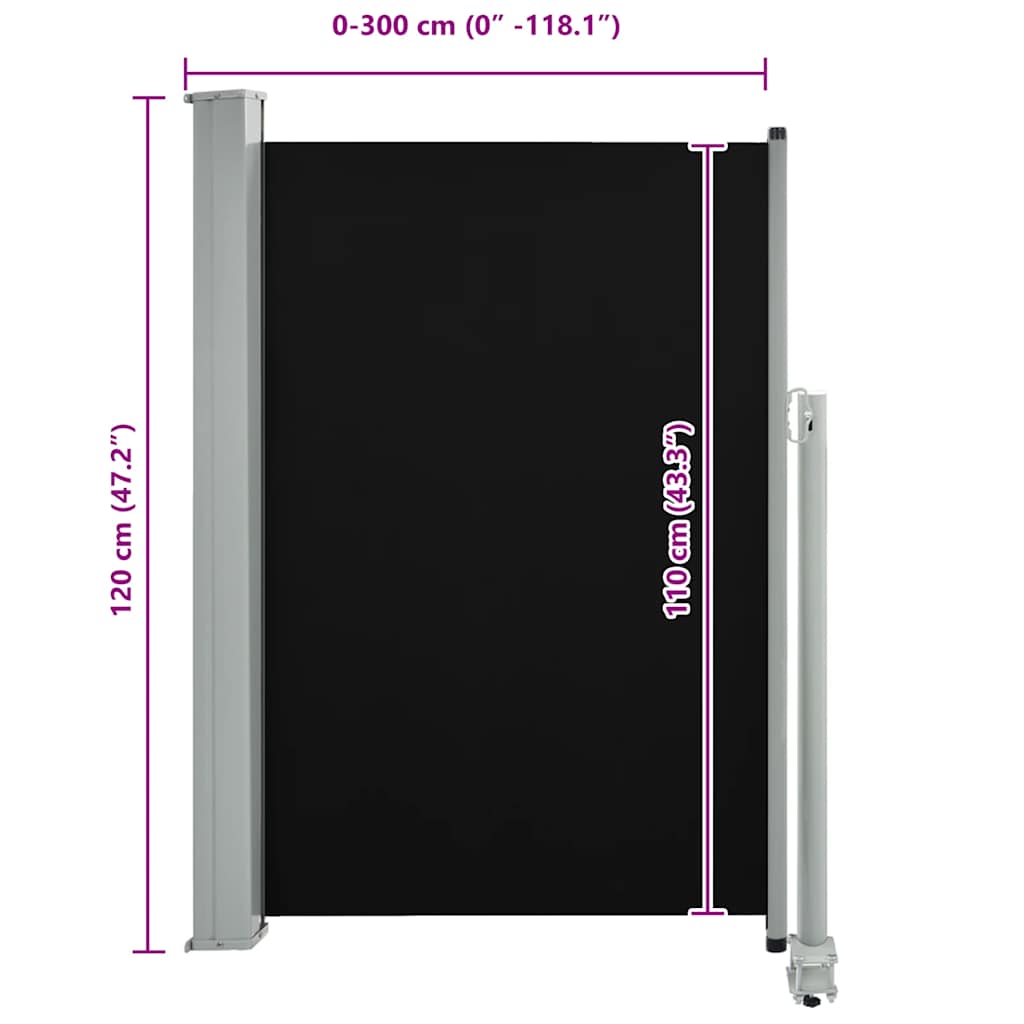 Patio Retractable Side Awning 120 x 300 cm Black