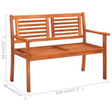 2-Seater Garden Bench 120 cm Solid Eucalyptus Wood - Rear View