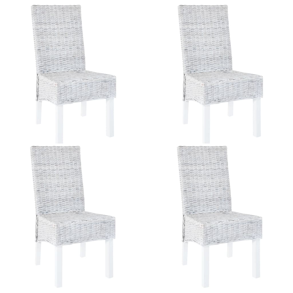Dining Chairs 4 pcs White Kubu Rattan and Mango Wood
