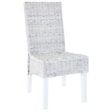 Dining Chairs 4 pcs White Kubu Rattan and Mango Wood - Front View