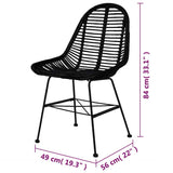 Dining Chairs 6 pcs Black Natural Rattan - 45-Degree Angle