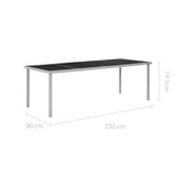 Garden Table Black 220x90x74.5 cm Steel - 45-Degree Angle