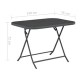 Folding Garden Table Grey 100x75x72 cm Glass and Steel - Low Angle