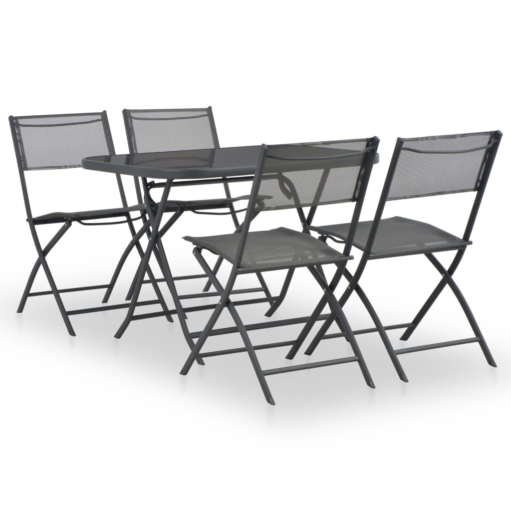 5 Piece Folding Outdoor Dining Set Steel and Textilene Grey