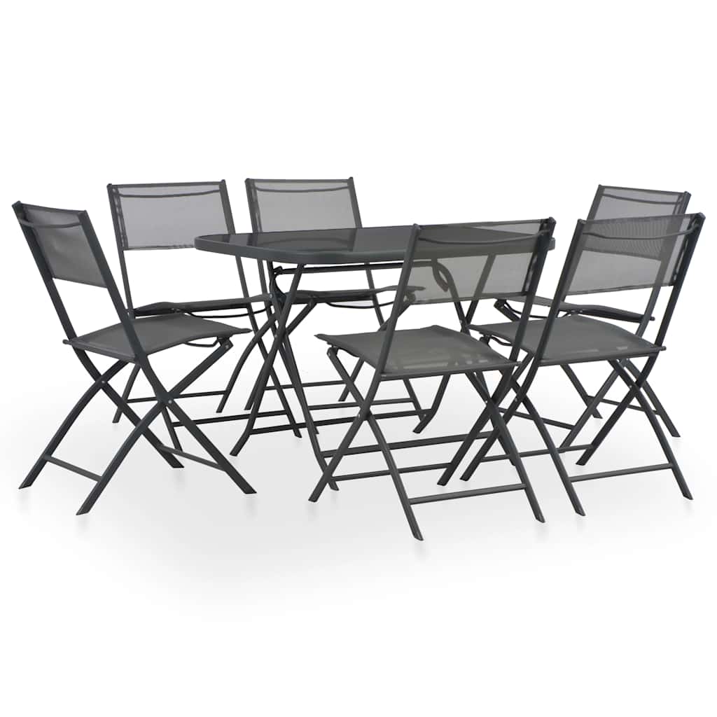 7 Piece Folding Outdoor Dining Set Steel and Textilene Grey