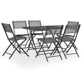 7 Piece Folding Outdoor Dining Set Steel and Textilene Grey