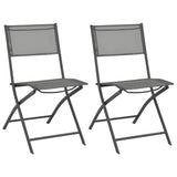 7 Piece Folding Outdoor Dining Set Steel and Textilene Grey - Front View