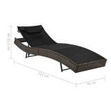 Sun Lounger with Pillow Poly Rattan Brown - Rear View