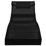 Sun Lounger with Pillow Poly Rattan Black - Side View