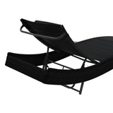 Sun Lounger with Pillow Poly Rattan Black - Top-Down View