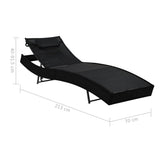 Sun Lounger with Pillow Poly Rattan Black - Rear View