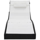 Sun Lounger with Pillow Poly Rattan Black - Side View