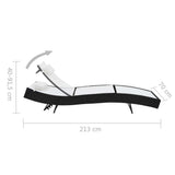 Sun Lounger with Pillow Poly Rattan Black - Rear View
