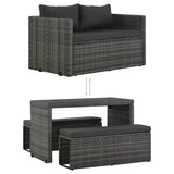 3 Piece Outdoor Dining Set with Cushions Poly Rattan Grey - Side View