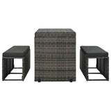 3 Piece Outdoor Dining Set with Cushions Poly Rattan Grey - Rear View