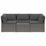 4 Piece Garden Lounge Set with Cushions Poly Rattan Grey - Front View