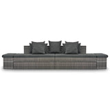 4 Piece Garden Lounge Set with Cushions Poly Rattan Grey - Front View