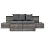 4 Piece Garden Lounge Set with Cushions Poly Rattan Grey - Side View